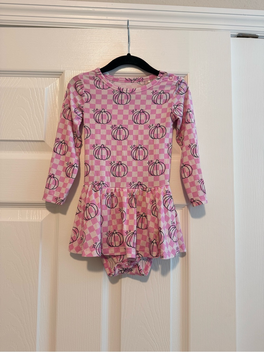 Pink Pumpkin Print Skirted Bodysuit for Kids
